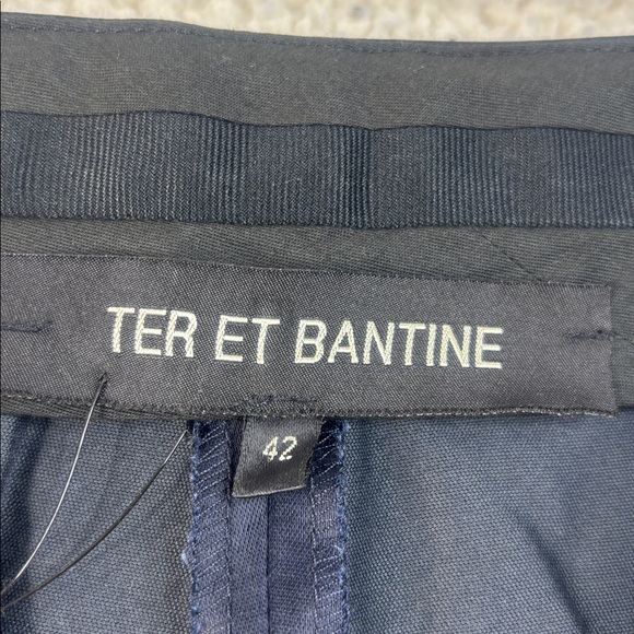 NWOT Ter Et Bantine Women Navy Satin High Waist Wide Leg Cropped Pants Size US 6 - Picture 2 of 12